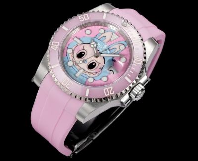 Clean Factory Rolex & Labubu Submariner 40mm 3135 Movement 904L Steel White Gold Pink Oysterflex Strap Pink Bezel Watch